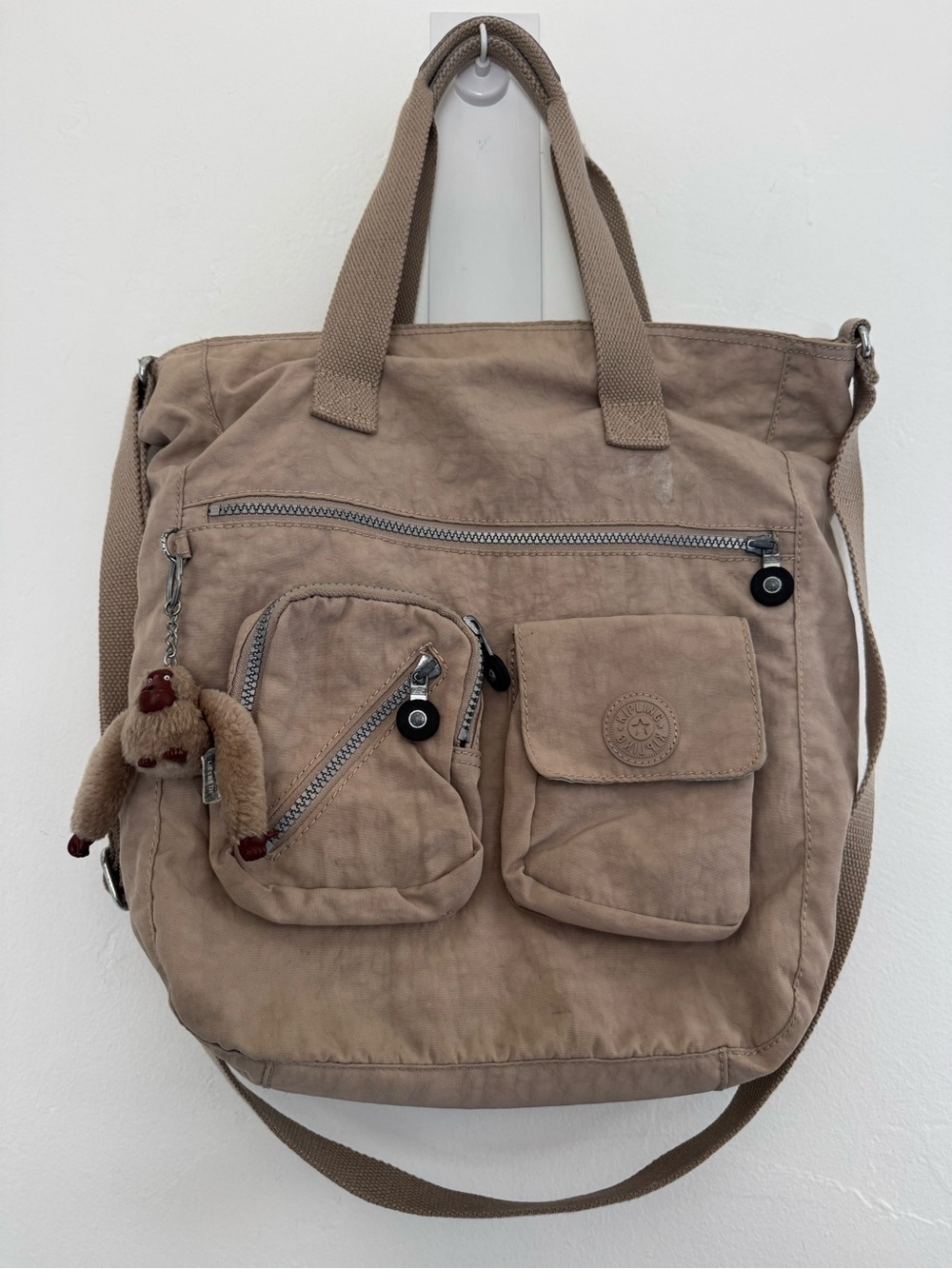 Kipling Joslyn Dune Crossbody Tote Bag Beige Monkey Key Ring - Picture 2 of 16